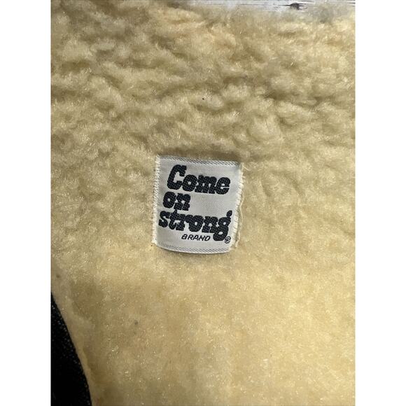 VCome on Strong Vest XL Mens Vintage Denim Shearling Sherpa Lined Snap Up - Picture 4 of 9